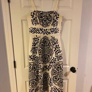 White House Black Market Black and Cream Strapless Midi Dress